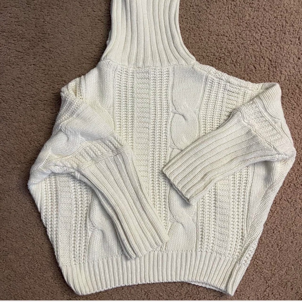 Turtleneck White Cable Knit Sweater